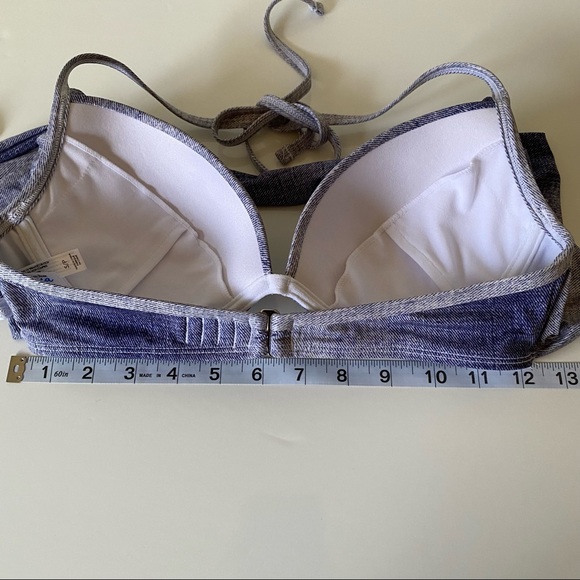 La Vie En Rose Aqua Swimsuit Bikini Top Denim Style Wrap Tie Size Small - Picture 3 of 11